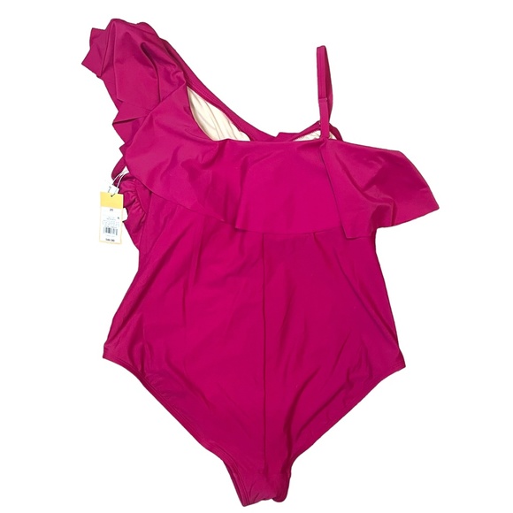 NWT Kona Sol Full Coverage One-Piece Swimsuit One‎ Shoulder Ruffle Pink - Picture 5 of 10